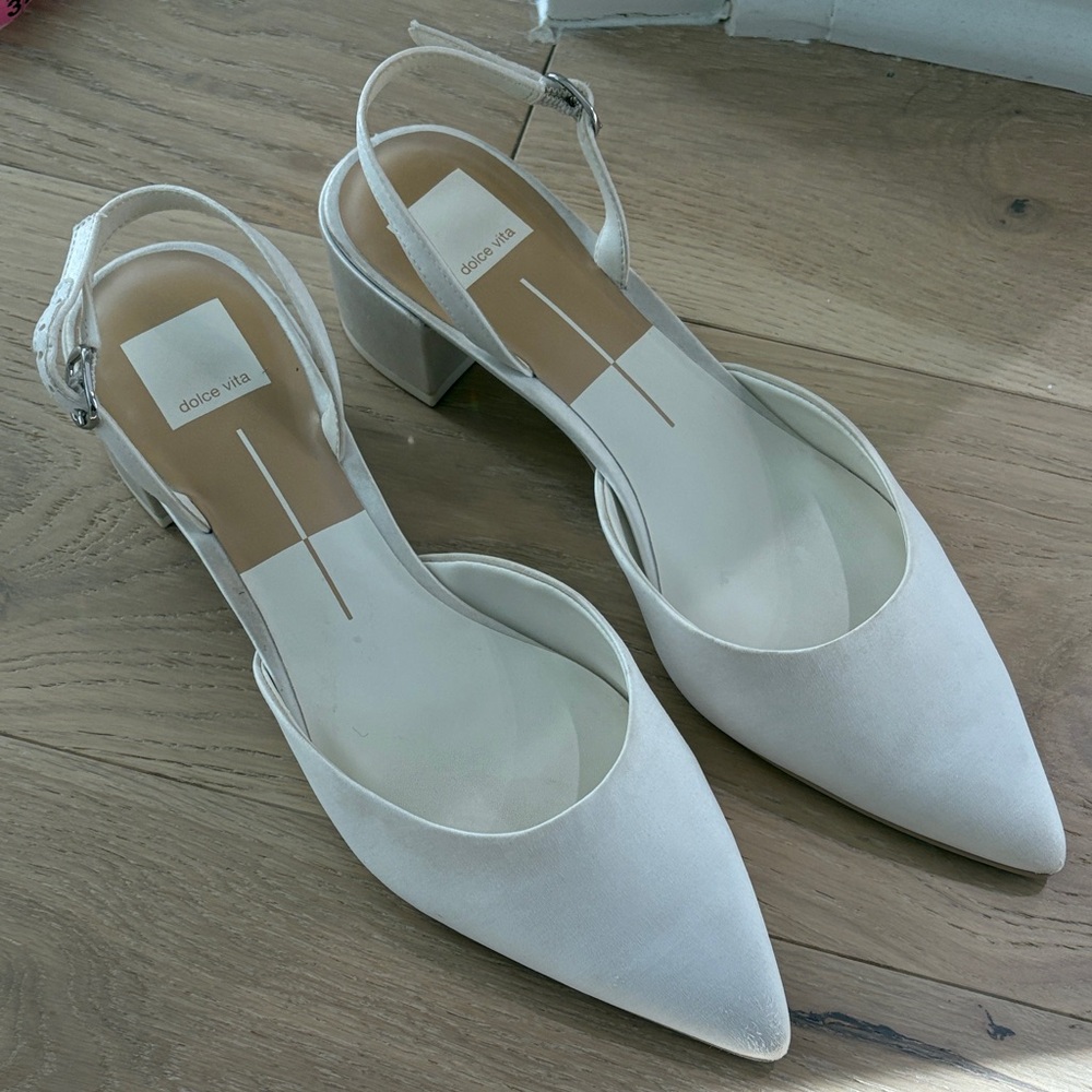 Dolce Vita Carel White Satin Slingback Heels